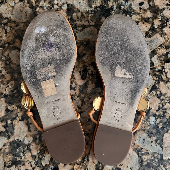 Tory Burch Capri Beaded Orange Leather Thong Sandals Size 7 - Picture 8 of 9